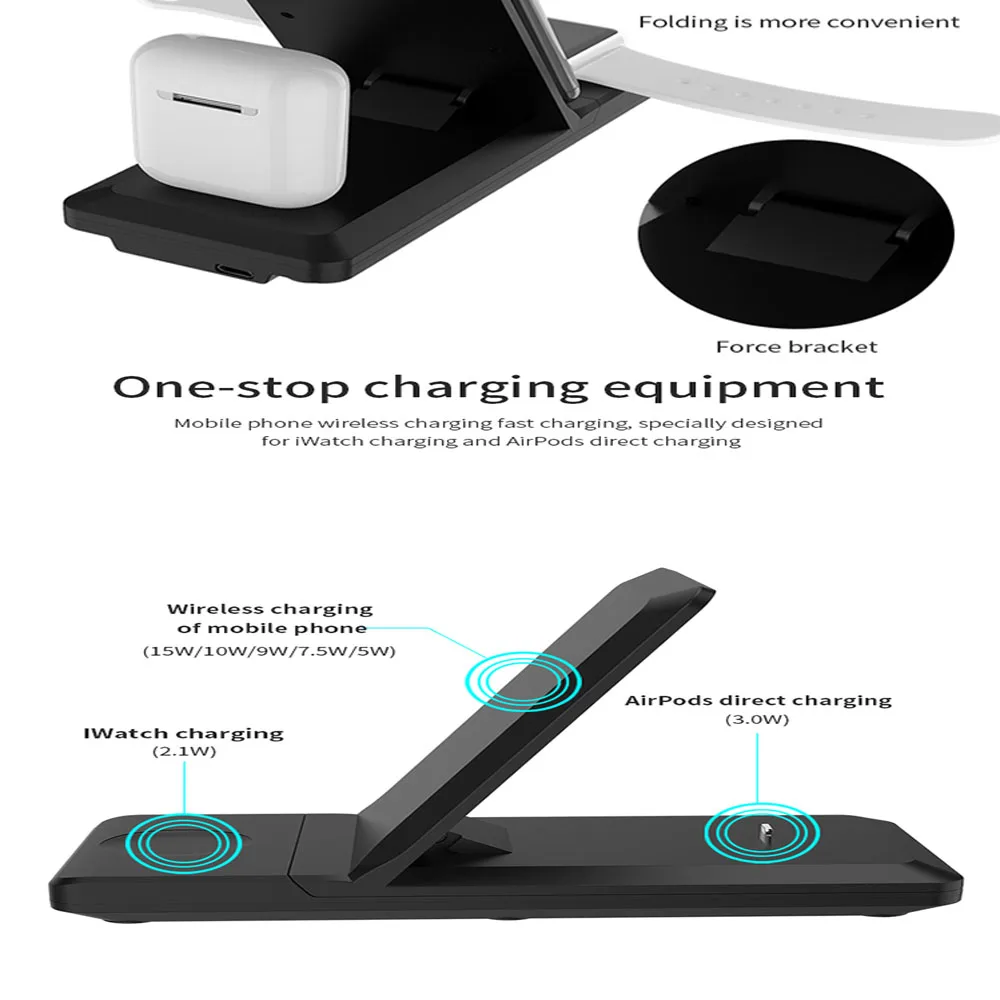 charging pad 15W fast wireless charger wireless charger 4 in 1 qi charging base for iPhone 12 Pro Max 11 Xs Max 8 Plus foldable charging base wireless chargers