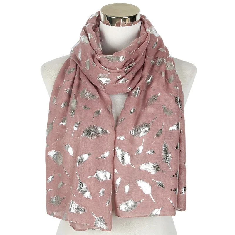 Skin Pink Long FOXMOTHER модные женские белые темно-синие желтые бронзовые фольга Серебряное перо кольцо шарфы шейный шарф блестящий платок - Цвет: Skin Pink Long