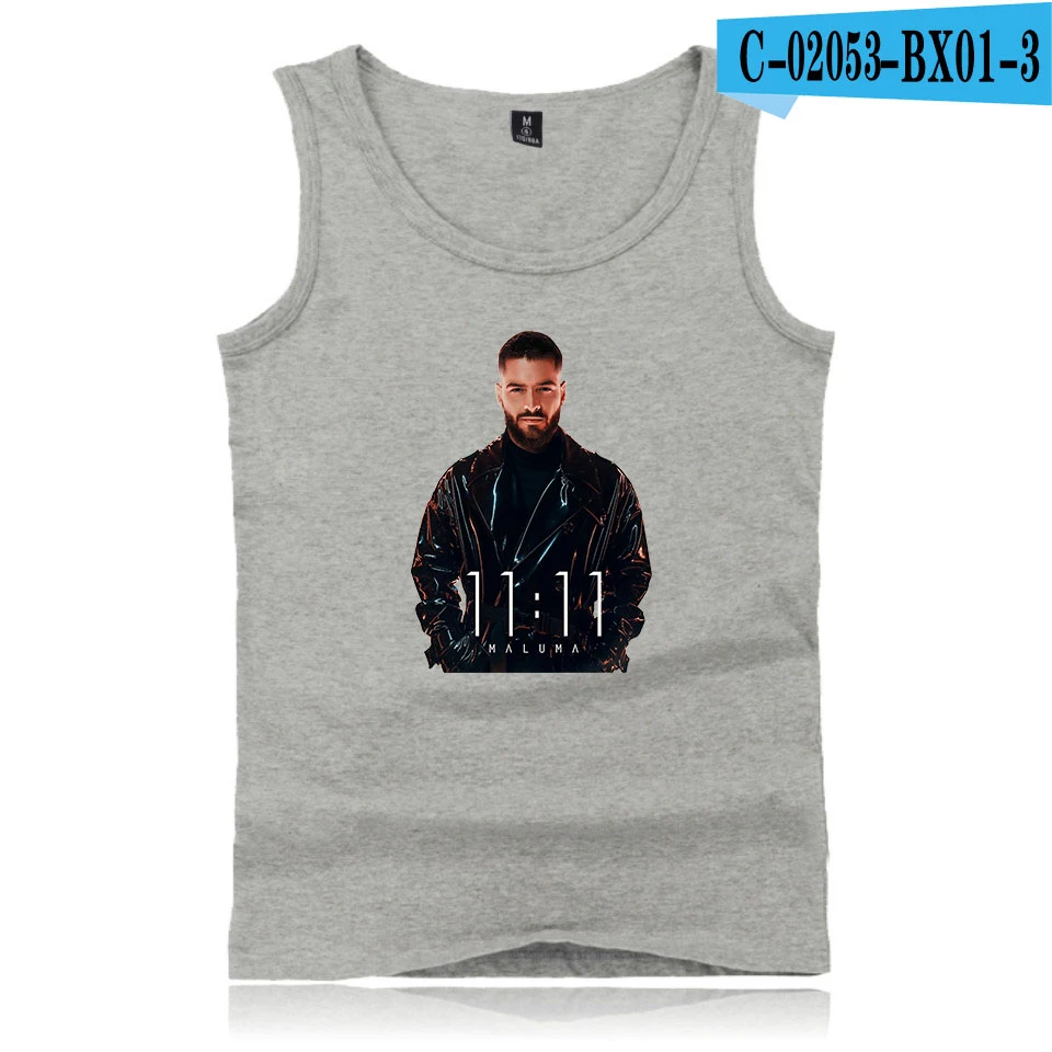 Maluma 2D Printing Cotton Fashion Men Tank Tops Summer Sleeveless Coat Hot Trend Casual Clothing Vest - Цвет: Gray