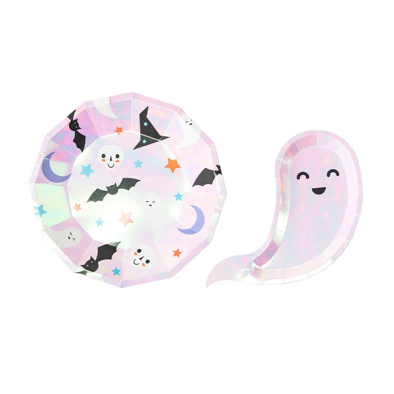 40pcs/set Halloween Party Paper Plate Disposable Cute Ghost Paper Dishes Kids Theme Party Supplies Home Decor Creative Tableware