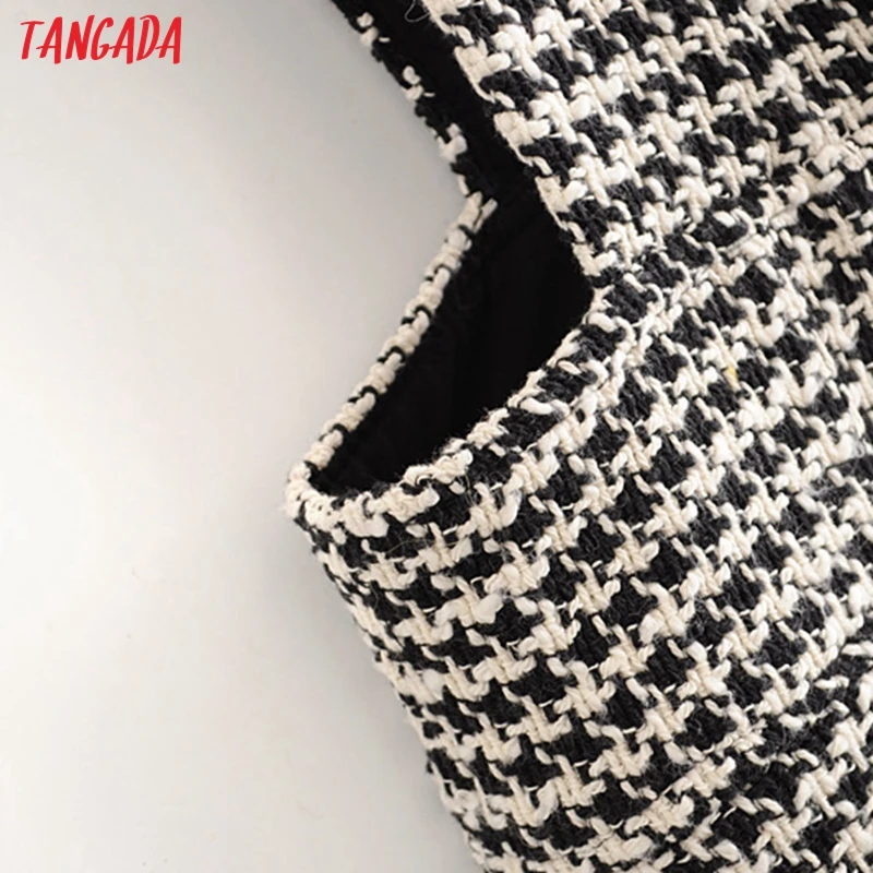 Tangada женское клетчатое платье без рукавов пуговицы карман Новое поступление Дамы миди платье vestidos 3H402