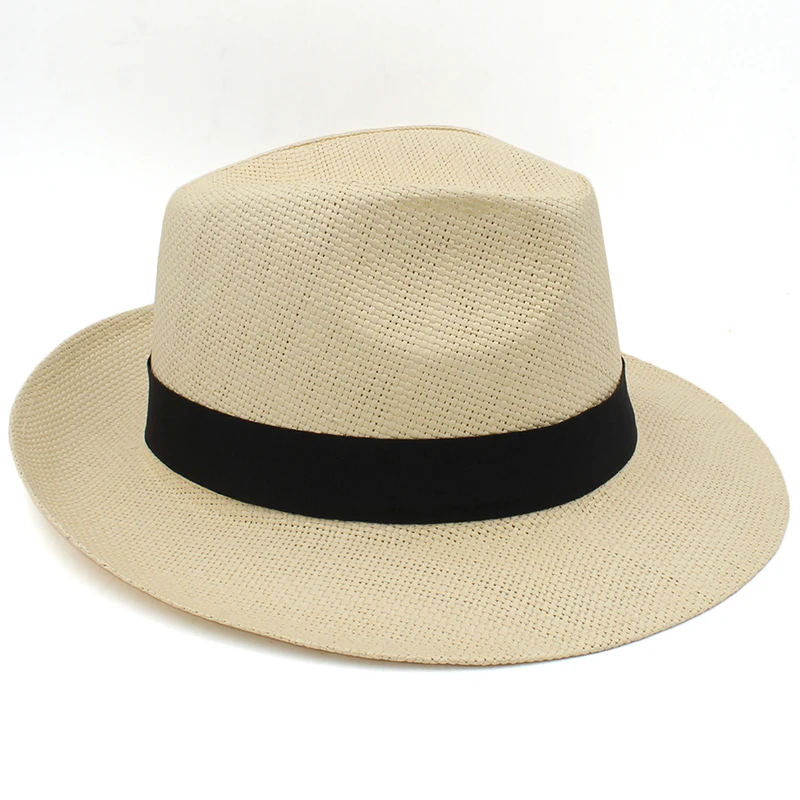 Men Women Straw Panama Hats Summer Wide Brim Sombrero Fedora Sunhats Feather Band Trilby Caps Outdoor Travel Size US 7 1/4 UK L stetson trilby