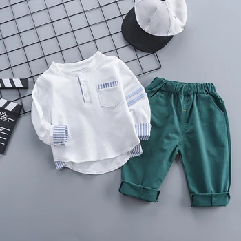 

0-4 Years Fashion Boys Tracksuit 2020 New Spring 2pcs Sets Buttons Striped Long Sleeve T shirt+Pants Boutique Kids Boys Clothes