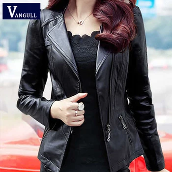 

Vangull Women Leather Jacket Long Sleeve Slim Short PU Faux Leather Coat 2019 Autumn Winter New Plus Size Fashion Zipper Coat