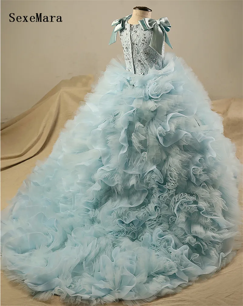 Модные пышные платья для девочек, длинные Детские бальные платья Vestido de Tulle, Платья с цветочным узором для девочек на свадьбу, пышное вечернее платье