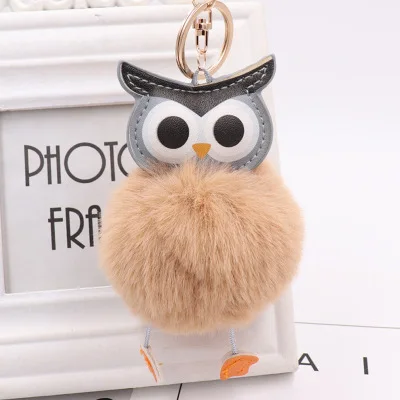 

Cute Funny Owl Pompom Keychain Pom Pom Key Chain Fluffy Fur Ball Key Ring Plush Keyring Women Bag Charm Accessories