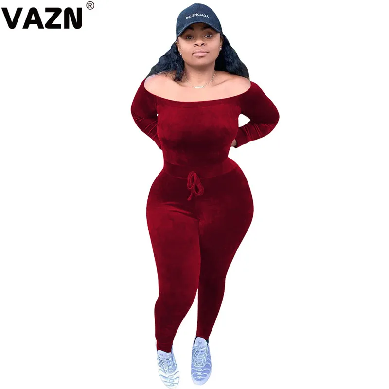 VAZN, новинка, замшевые Комбинезоны, сексуальные, свободные, мягкие, Неопрятные, модные, с вырезом лодочкой, полный рукав, эластичные, для женщин, с высокой талией, длинные, облегающие комбинезоны - Цвет: Бургундия
