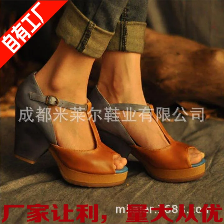 

2019 Summer New Style WOMEN'S Shoes Fish Mouth Waterproof Platform Mixed Colors Thick with High Heels Straight-line Buckle Sanda