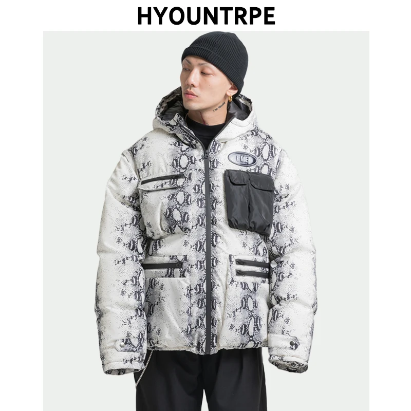 Модная куртка с принтом змеи для мужчин на молнии свободное теплое плотное