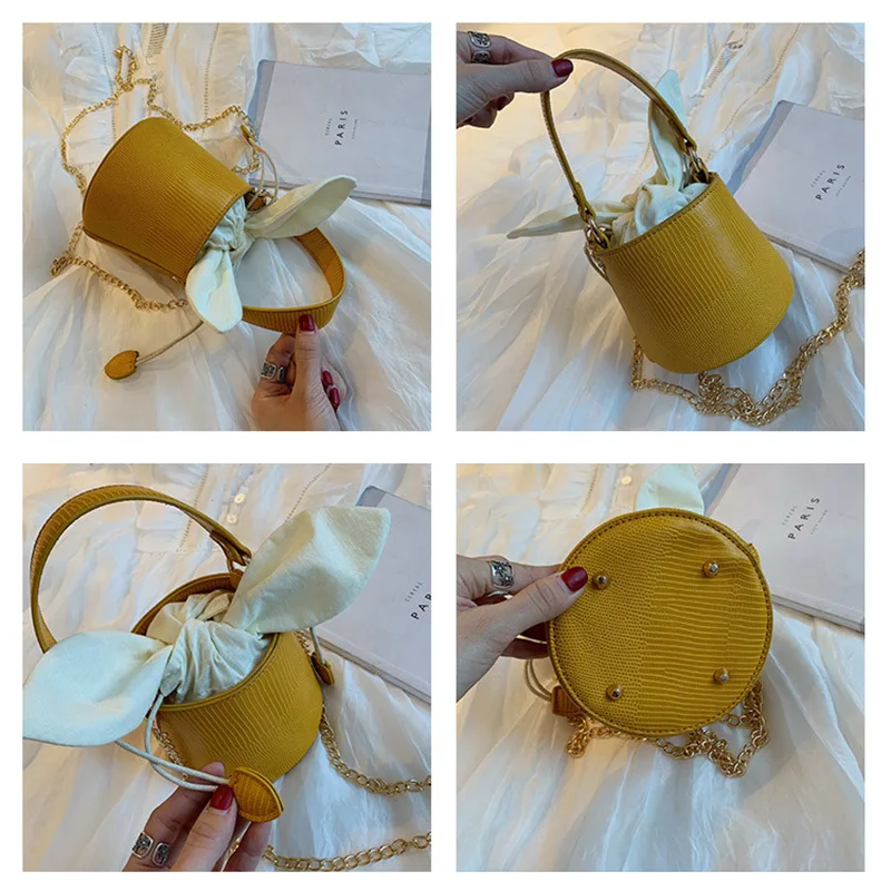 

2019 Summer Lizard Skin Rabbit Eared Bucket Bag Debutante-Style Chain Shoulder Cross-body WOMEN'S Bag