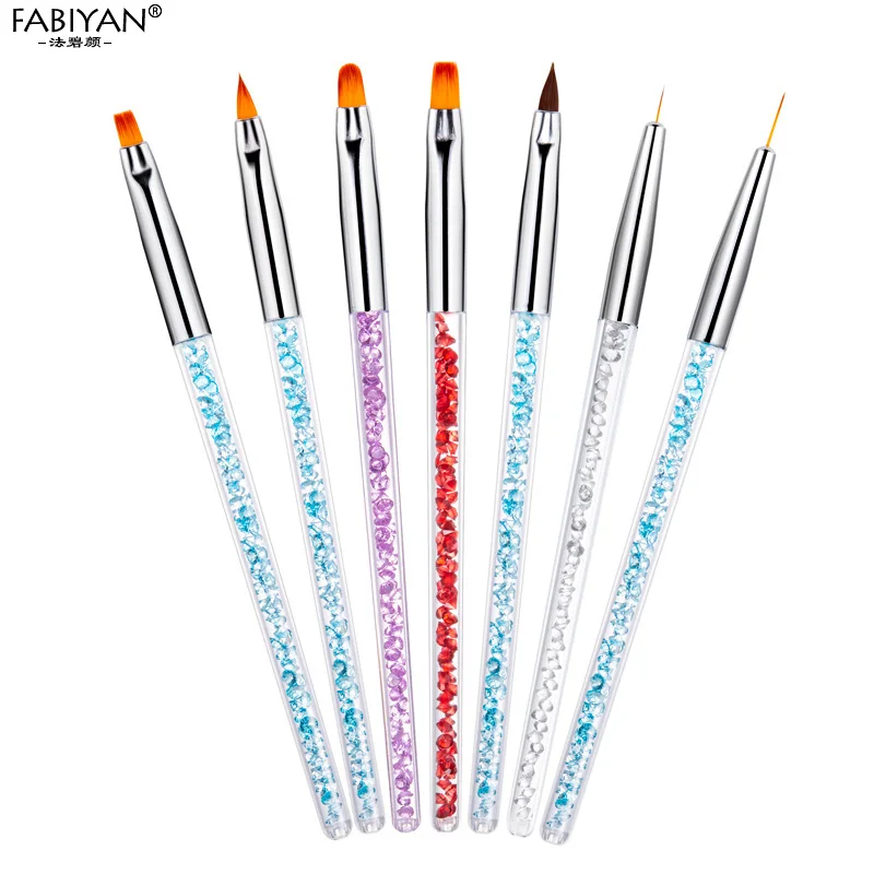 

Nail Art Brushes Rhinestone Flower Liner Round Acrylic UV Gel Crystal Tips Manicure Tool Painting Drawing Pen 7Pcs/set