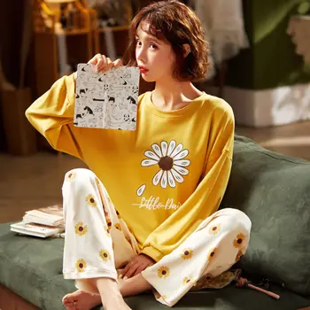 

Summer Pajamas Set Women Comfortable Cotton Viscose Contrasting Color Pajamas Short Sleeve Tops with Long Trousuit Underwear Hot
