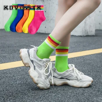 

Multicolor Striped Cotton Socks rainbow women Casual Solid Winter female Short sock yellow Warm Wear Stylish women's thermal sox