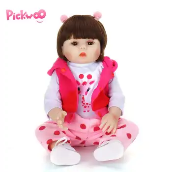 

Pickwoo 48CM newborn baby doll reborn doll baby girl pink dress full body silicone realistic baby Bath toy Anatomically Correct