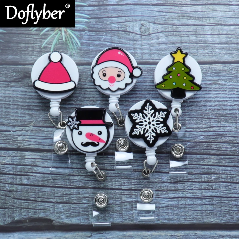 

New Cute Christmas Snowman & Santa Claus Retractable Pull Badge Reel ID Lanyard Name Tag Card Badge Holder Reels Nurse Gift