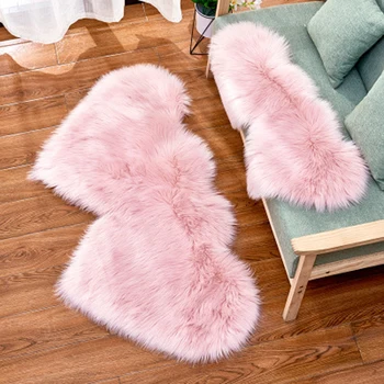 

Hot Sale Heart Shaped Wool Carpet Mattress Blanket Sheepskin Rugs Faux Fur Non Slip Bedroom Shaggy Carpet Living Room New
