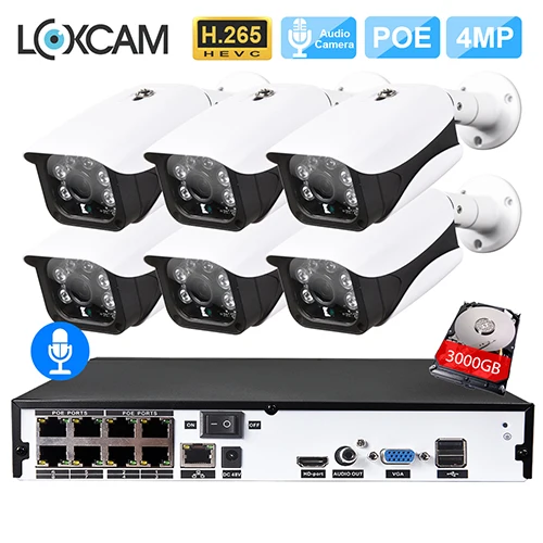 H.265 CCTV система NVR 8CH 4MP POE NVR комплект 8 шт Открытый Водонепроницаемый массив 4MP POE безопасности IP Камера P2P видео набор для наблюдения - Цвет: 8CH NVR x 6 Camera