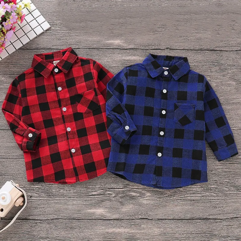 

Autumn Baby Boy Girl Tees Shirts Long Sleeve Plaid Pattern Loose T-Shirts Kids Tops Casual Blouse i