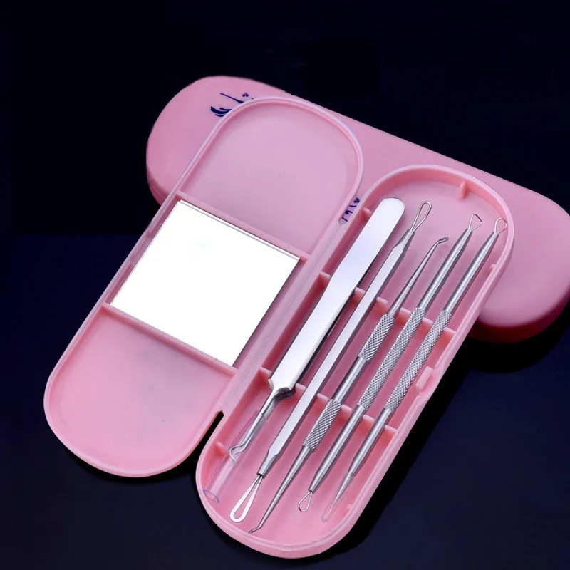 Plastic Box Stainless Steel Splinter Acne Clip Set Pull Blackhead Remover Squeeze Pox Tools Acne Pin Beauty Needle Remove Acne T