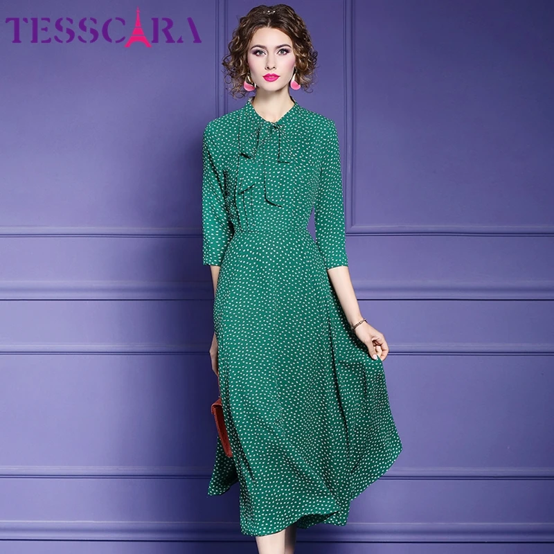 Женское шифоновое платье TESSCARA элегантное винтажное в горошек для вечевечерние