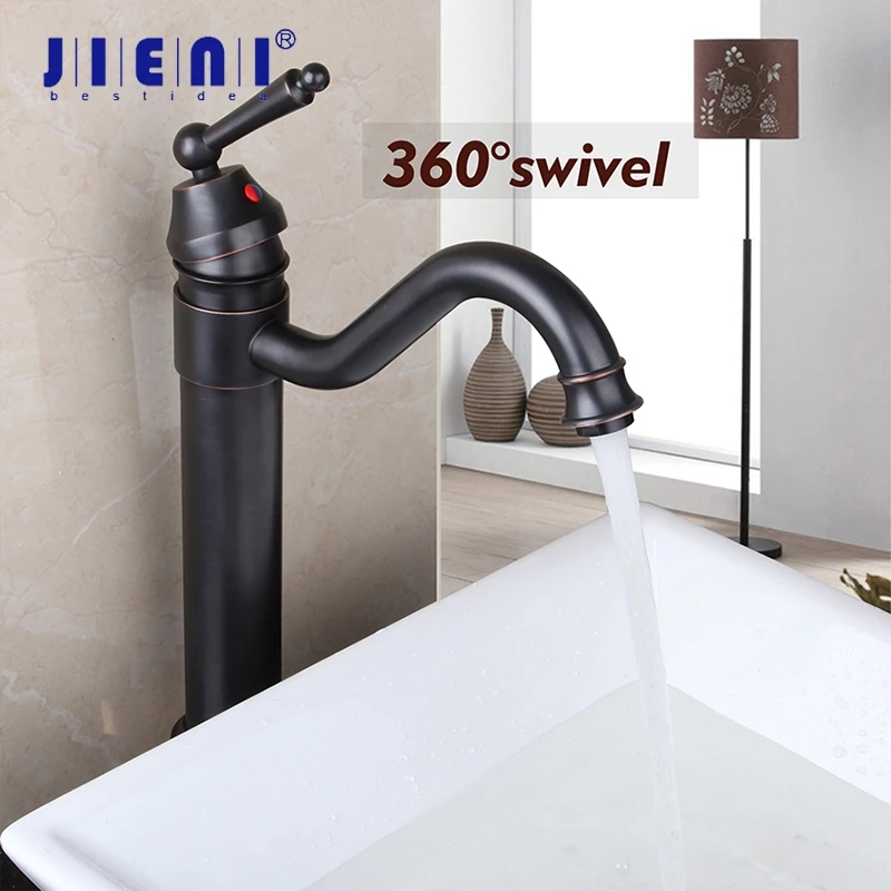 

JIENI 360 Swivel Deck Mounted Single Handle Black ORB Bathroom Basin Sink Mixer Tap Brass Faucet Kitchen Faucet Water Mixer