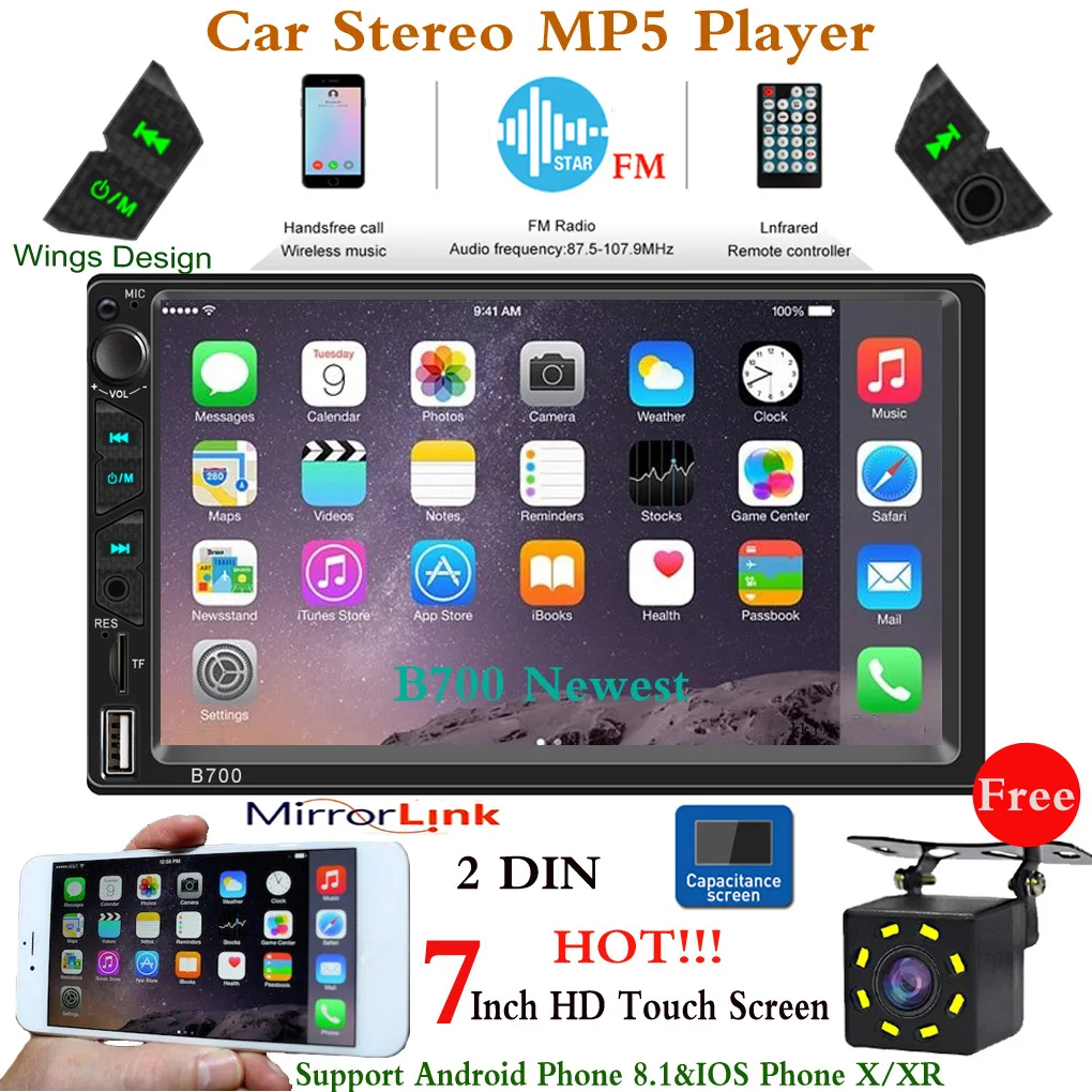 7 дюймов HD Автомобильный Stereon Радио Емкостный Сенсорный экран BT FM USB MP5 плеер телефон ссылку+ Камера