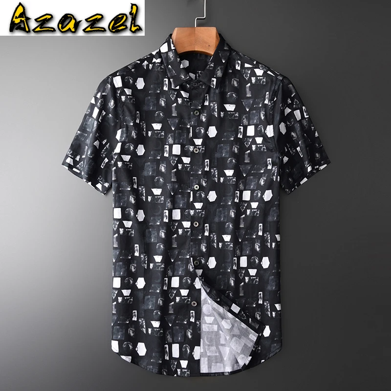 

Azazel Summer Mens Shirts Luxury Abstract Pattern Allover Printing Mens Dress Shirts Plus Size 4xl Camisa Masculina Man Shirts