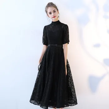 

BacklakeGirls Robe De Soiree Tea-length Evening Dress 2020 Black Long Elegant Formal Party Evening Dress Bestidos De Fiesta
