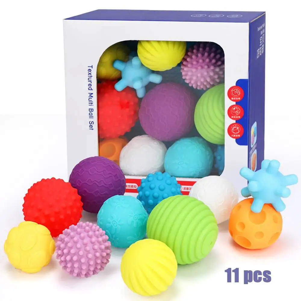 11pcs Для детей 0-2 лет, сенсорный мячик для рук, мягкий резиновый Массажный мяч, Прорезыватель для зубов, игрушка для раннего обучения - Цвет: 11pcs