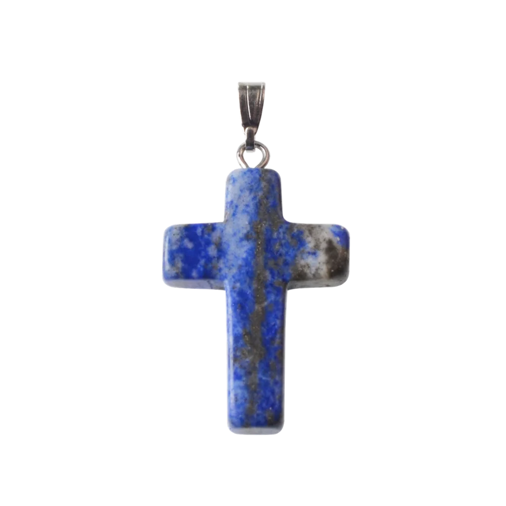 Lapis Lazuli ASHMITA натуральный кварц каменный крест кулон ожерелье для женщин и мужчин кожаный шнур Крест Кристалл колье Чакра Ювелирные изделия серебряные фурнитура - Окраска металла: Lapis Lazuli