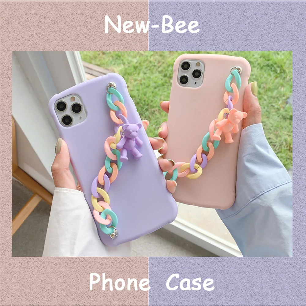 3D Candy Colour Bear Chain Protection Phone Case on For IPhone 11 Pro Max 8 7 Plus Xr XsMax X Xs 12 pro max | Мобильные телефоны и