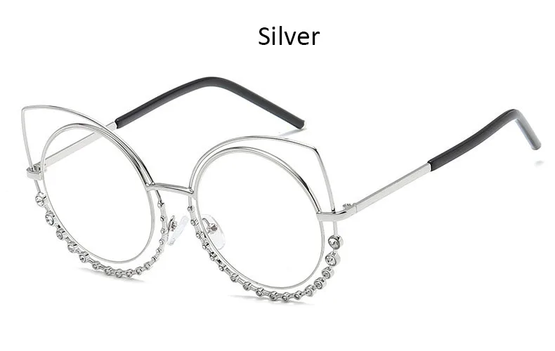 Silver Кошачий глаз солнцезащитные очки с бриллиантами винтажные градиентные солнцезащитные очки Женские Классические брендовые металлические оправа модные хрустальные очки Oculos - Цвет линз: Silver