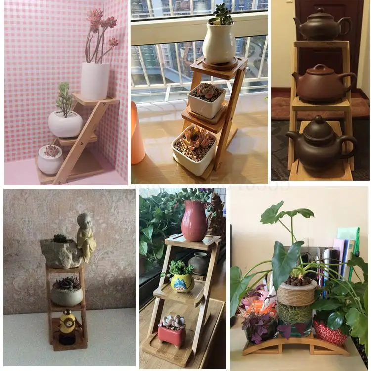 Desktop multi-layer flower stand green radish meat wood floating window balcony living room office mini flower pot shelf