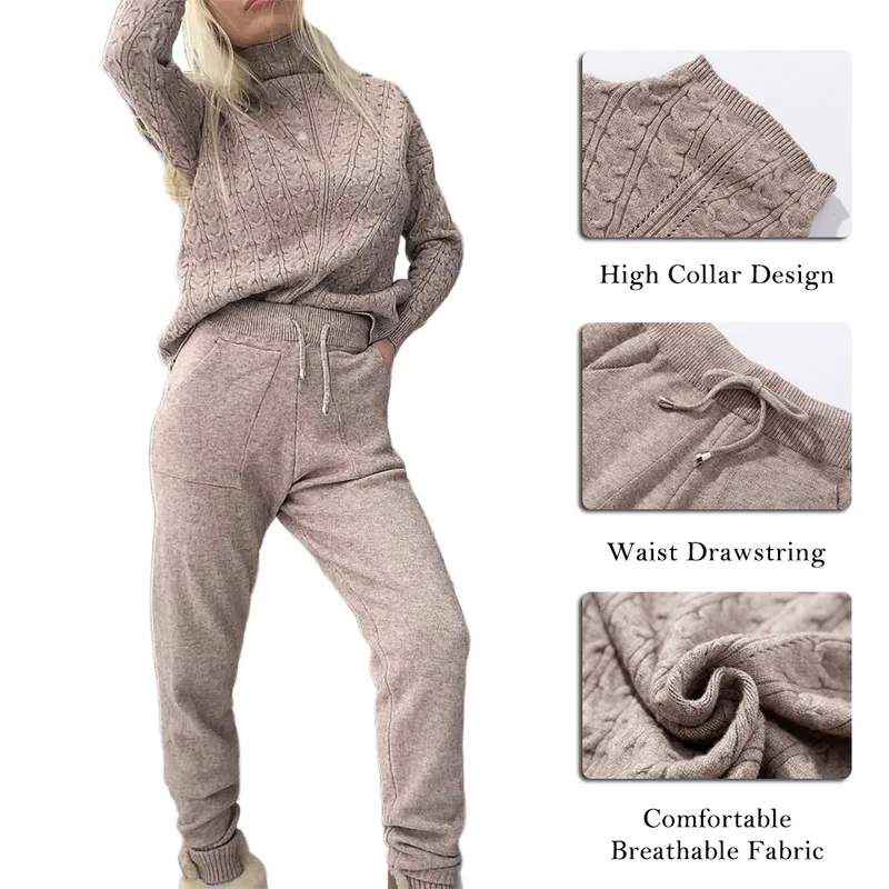 NIBESSER, женские костюмы, шерстяные теплые вязаные комплекты, водолазка, твист, свитер+ штаны, комплект из двух предметов, женский зимний костюм, женские спортивные костюмы