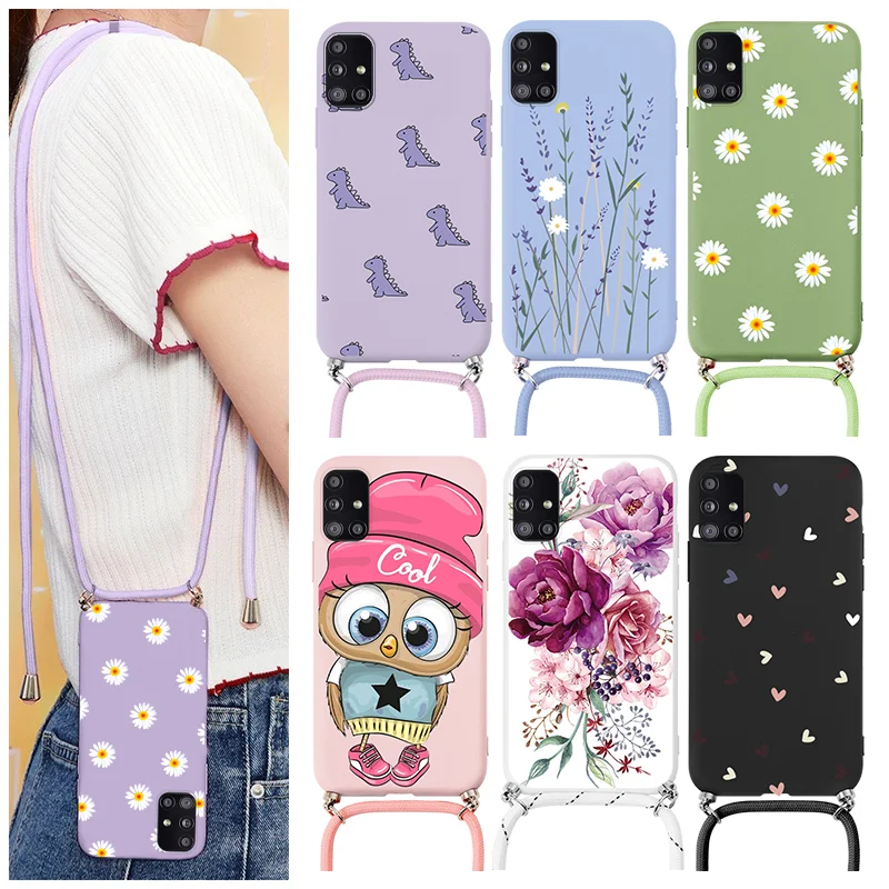 For Samsung Galaxy A51 A 51 Case 4G Flower Chain Necklace Strap Cord Lanyard Soft Silicone Fundas For Samsung Galaxy51 Bumper kawaii phone cases samsung