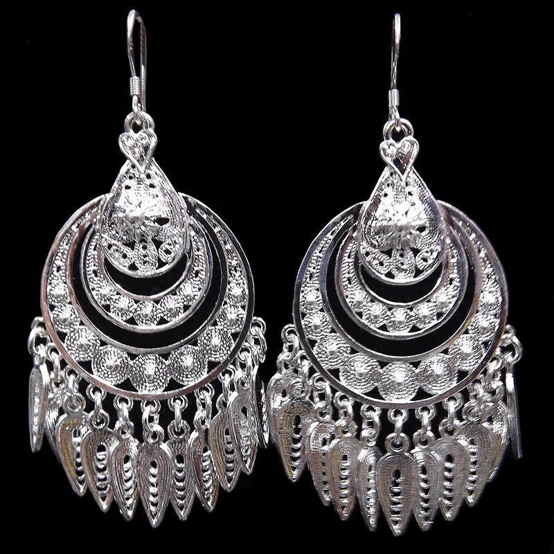 

National wind peacock models Miao silver women's earrings hypoallergenic silver needle female jewelry pusheen bijuteria