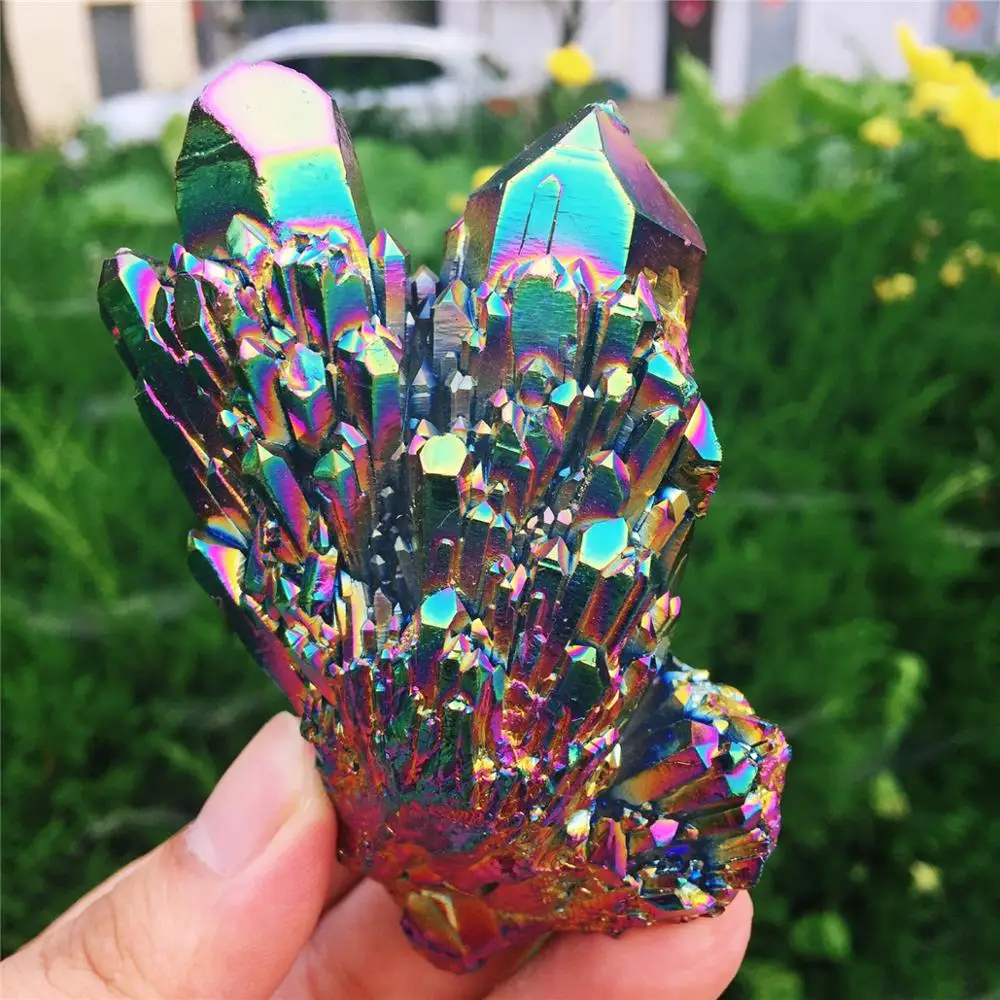 Rare and beautiful seven-color flame halo quartz crystal cluster specimen pineapple color super | Дом и сад