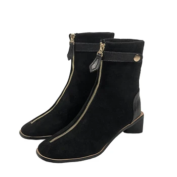 

Women's boots autumn and winter 2020 new square toe mid-heel zipper warm Martin boots