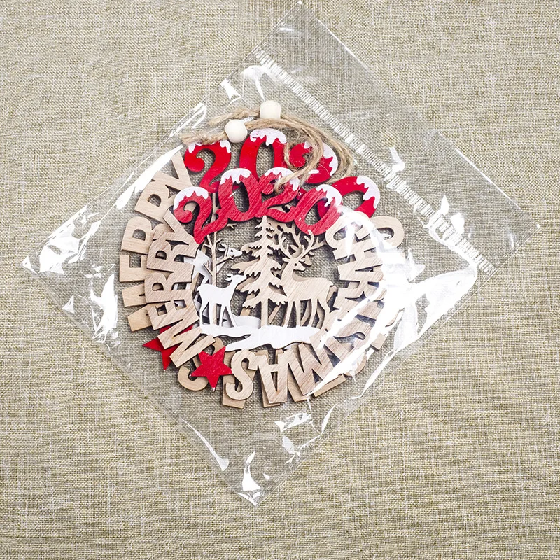 ew 2020 Xmas Letters Elk Tree Wooden Sign Creative Christmas Tree Decoration for Home Pendant Hanging Ornament Hollow  QW90 (2)