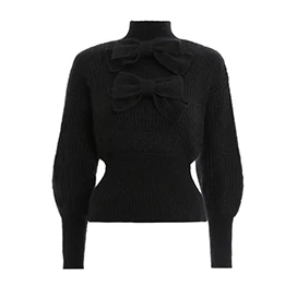 Высококачественная Новая мода, осенне-зимний дизайнерский свитер, женский свитер с бантом - Цвет: Черный