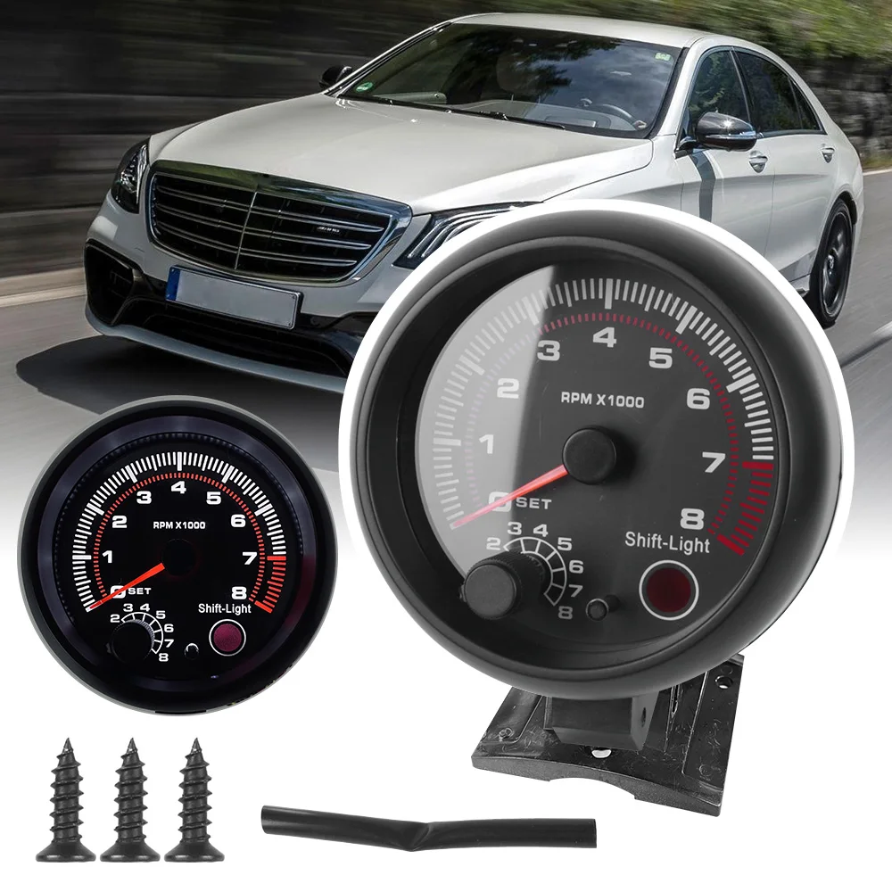 Car Meter 3.75 Inch 12V 0-8000 Rpm Tachometer Auto Gauge With Led Shift Light White Backlight