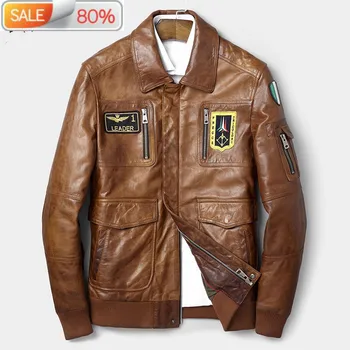 

Genuine Men 100% Sheepskin Coat Motorcycle Jacket Man Short Vintage Real Leather Jackets A1C253 YY279