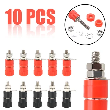 

10pcs Red + Black Banana Socket Nickel Plated Binding Post Nut Banana Plug Jack Connector Suitable For 4mm Banana Plug