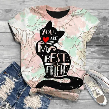 

Women's 3D Cat Print T-shirt Summer Lady Round Neck Short Sleeve Cat Printed T-Shirt Top Plus Size 3XL Tops Tees Camisetas Mujer