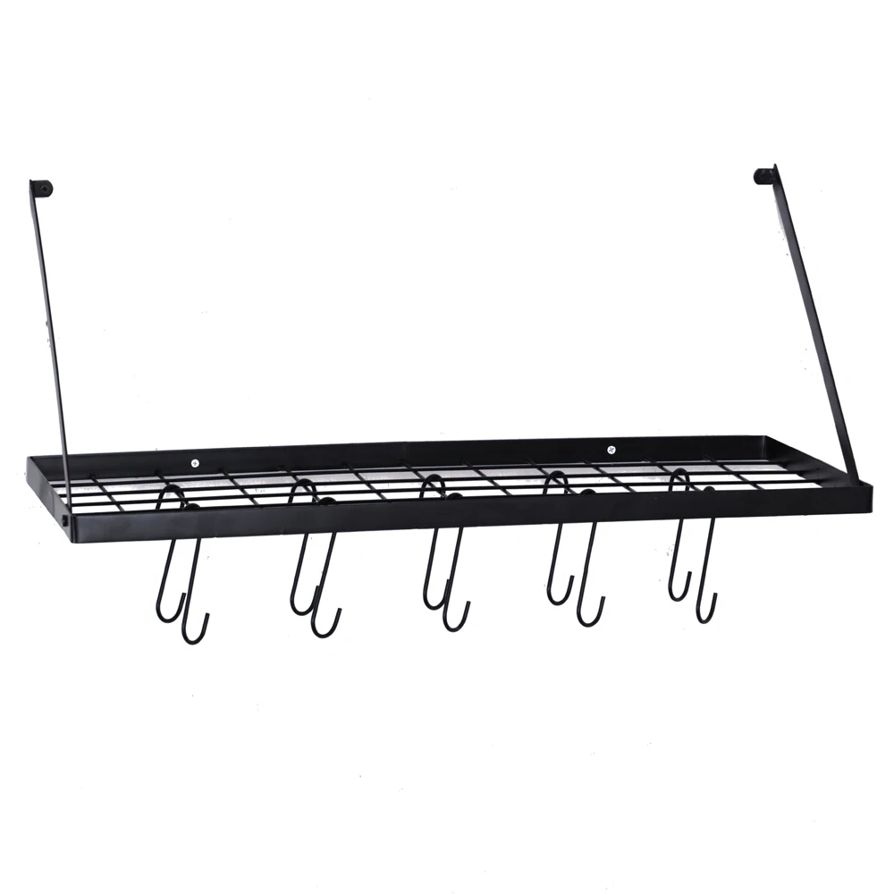

Wall Mount Pot Rack Kitchen Cookware Hanging Organizer with 15 Hooks