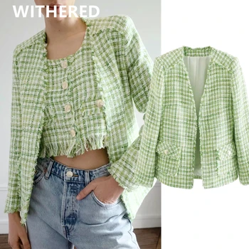 

Dave&Di england style office lady tweed elegant vintage blazer feminino blazer women blazer mujer 2020women blazers and jackets