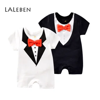 

Newborn Romper Baby gentleman 2019 summer toddler clothes Pure Cotton Short sleeved Tie Children's Clothes Outfits