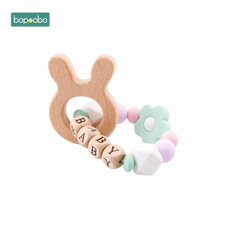 Bopoobo 1 шт. пищевая игрушка в виде животного без БФА, силиконовый бисер, погремушка для малышей DIY новорожденное персонализированное зубное кольцо, браслет - Цвет: Rabbit
