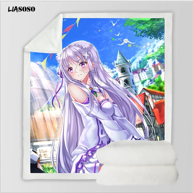 Диван, постельные принадлежности, аниме, Re: zero, сестры-близнецы, горничные рам и рем, Узорчатое, для взрослых, детей, набивное шерстяное одеяло, одеяло для путешествий, одеяло для автомобиля - Цвет: 10
