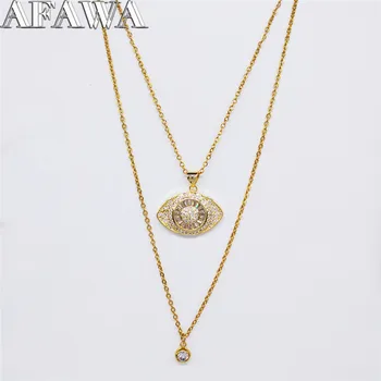 

2pcs Turkish Eye Zircon Copper Stainless Steel Necklace for Women Gold Color Layered Chain Necklace Jewelry colgante NC21S02